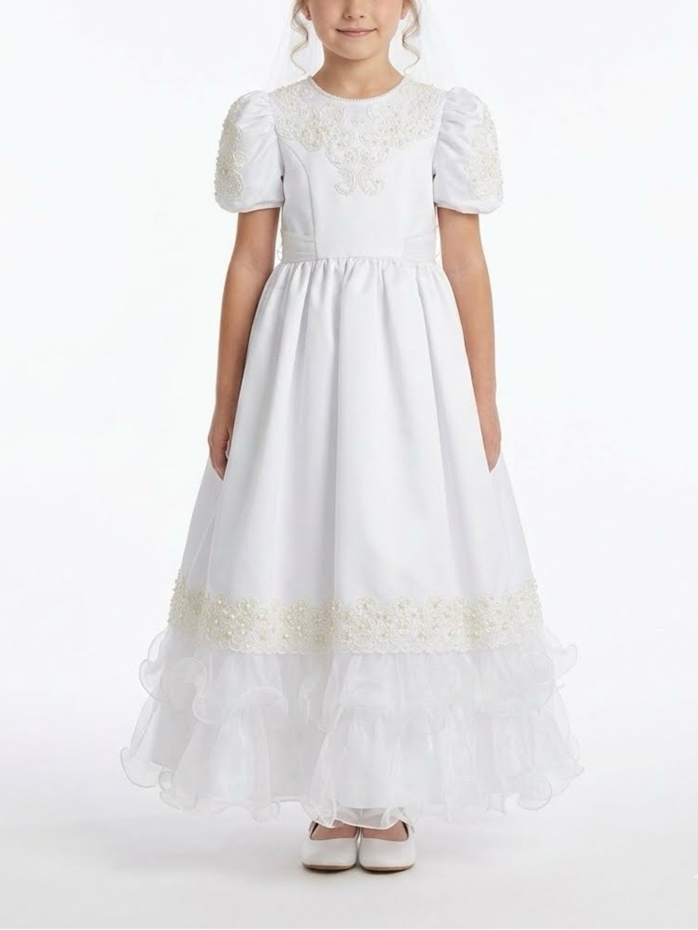 Forever Yours First Communion Dress Size 8 NWT White Satin Lace Flower Girl 90’s